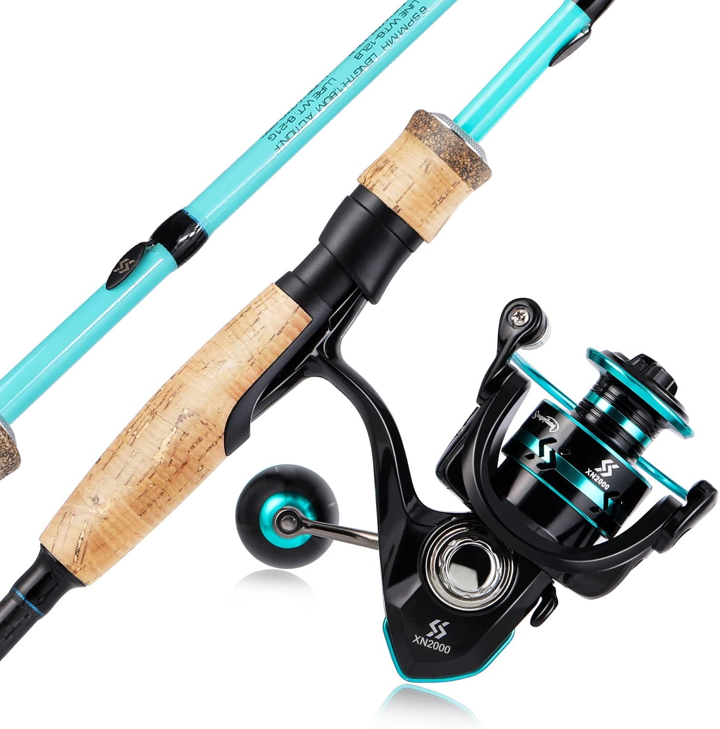 Fishing Rod and Reel Combo, Stainless Steel Guides Fishing Pole with Spinning Reel Combo for Saltwater and Freshwater Blue - M/MH Twin Tips 5.9ft and Spinning Reel