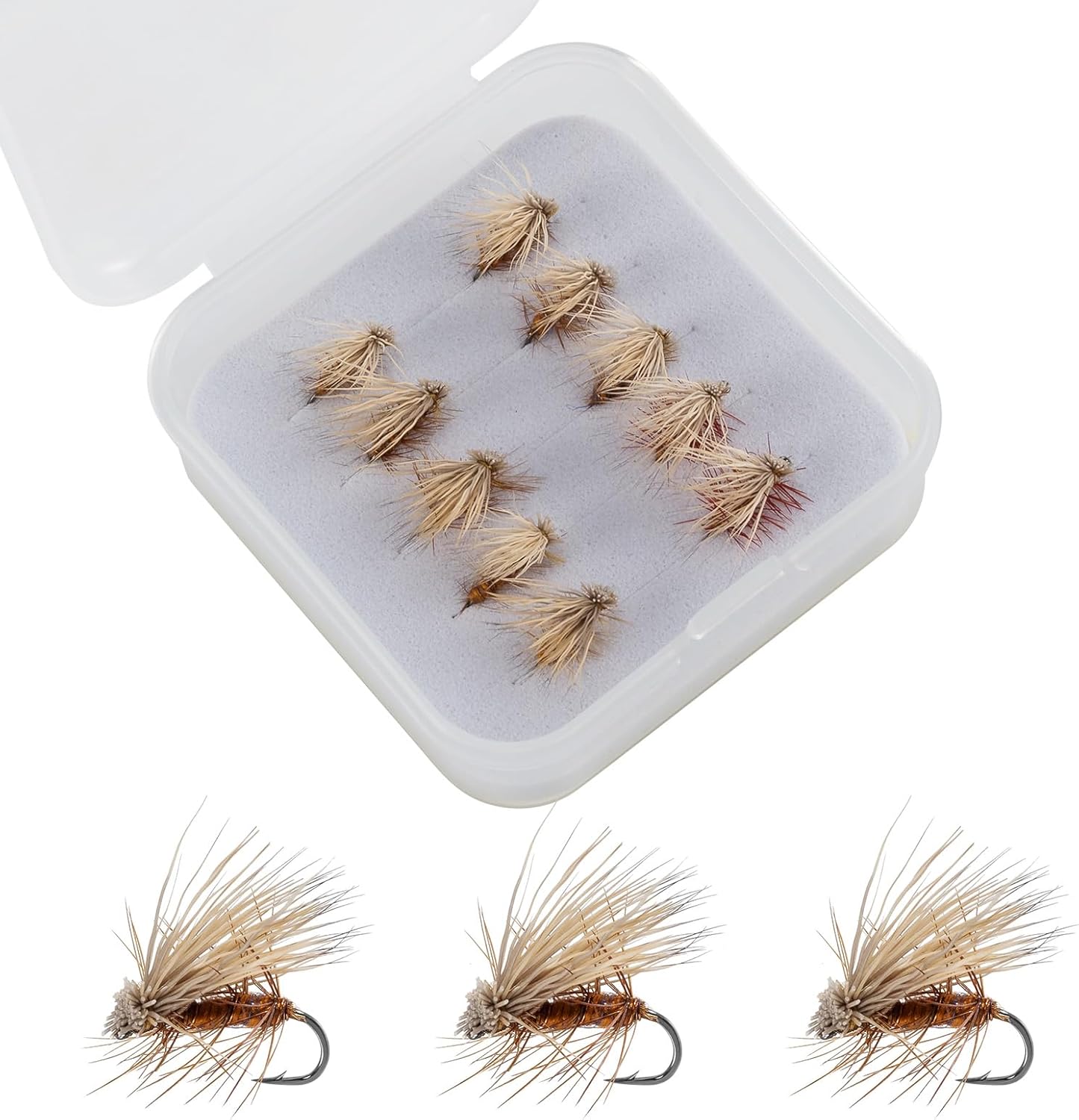 Alwonder Elk Hair Caddis Fly Kit, 10-Pack Caddisflies Dry Trout Flies Fly Fishing Lures Assortment with Storage Box, Size 16/18 Caddis Flies for Trout Fishing
