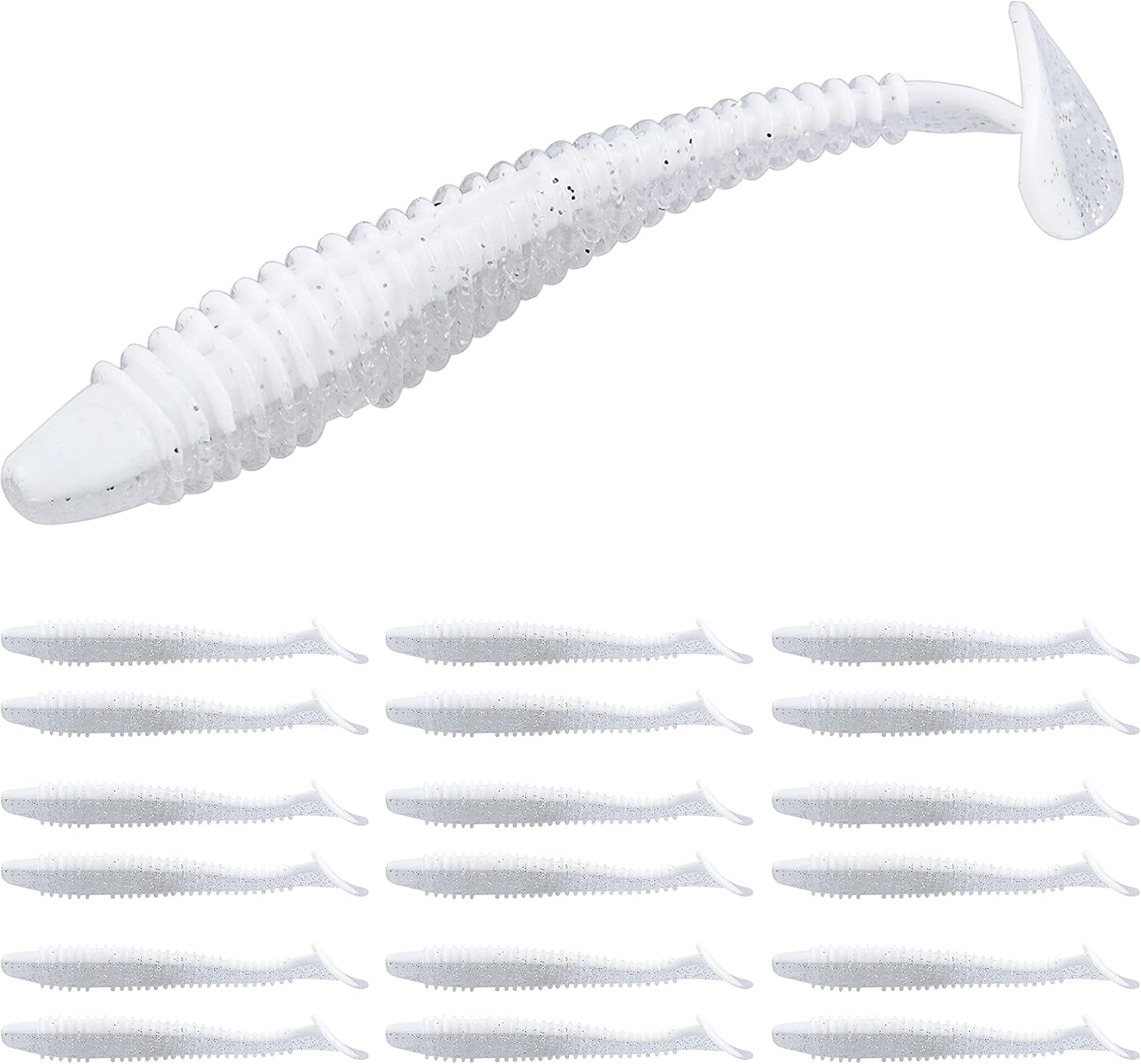 Swimbaits Paddle 10/20/30/40PCS, 5/4/3/2 Inchs Paddle Tail, Soft Lure for Trout Crappie Bass, Durable Plastic Bait Swimmer for Saltwater/Freshwater, Fishing Lover's Gift White Pearl 2in, 40pcs