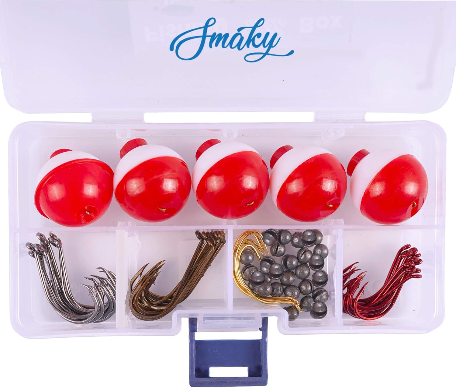 Fishing Tackle Kit Beginners Equipment 80 Pcs-Includes Fishing Hooks Bobbers Circle Octopus Hooks Sinkers- Starter Kit for Artificial and Live Baits (80-Pcs)