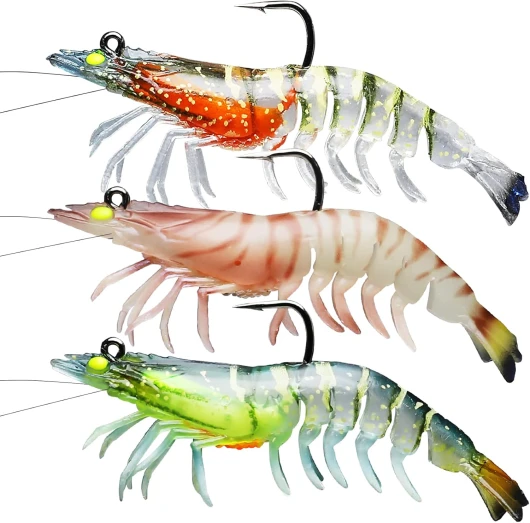 Pre-rigged Fishing Jig Lures for Freshwater and Saltwater, Innovative Super Durable TPE Bass Lures, Lifelike Shrimp Crayfish Swimbait, Weedless Lure for Crappie Trout Walleye, Keep Separately A-3.5"-0.4oz