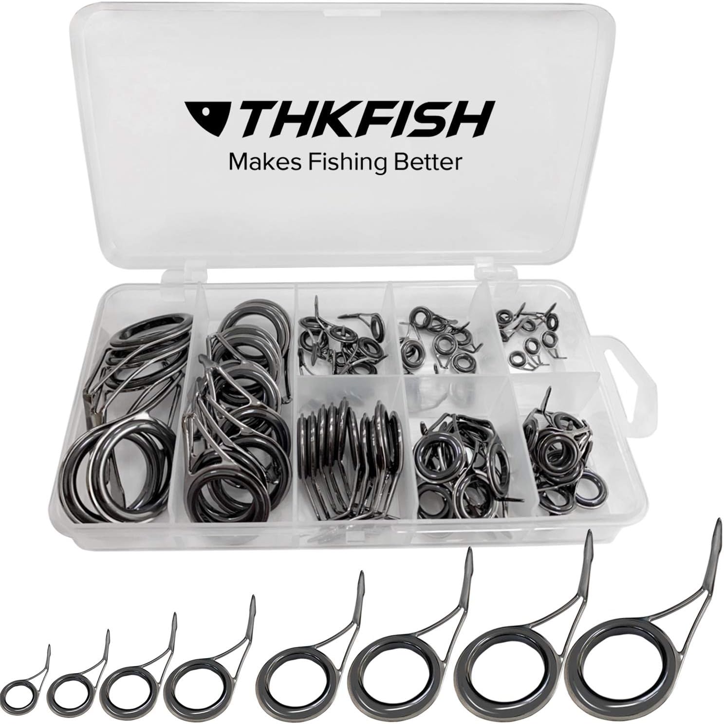 Rod Repair Kit Rod Tip Repair Kit Ceramics Tips Stainless Steel Carbon Spinning Rod Guides Fishing Rod Repair Kit 35pcs / 75pcs / 40pcs B-Burnished Silver- Frame 75pcs