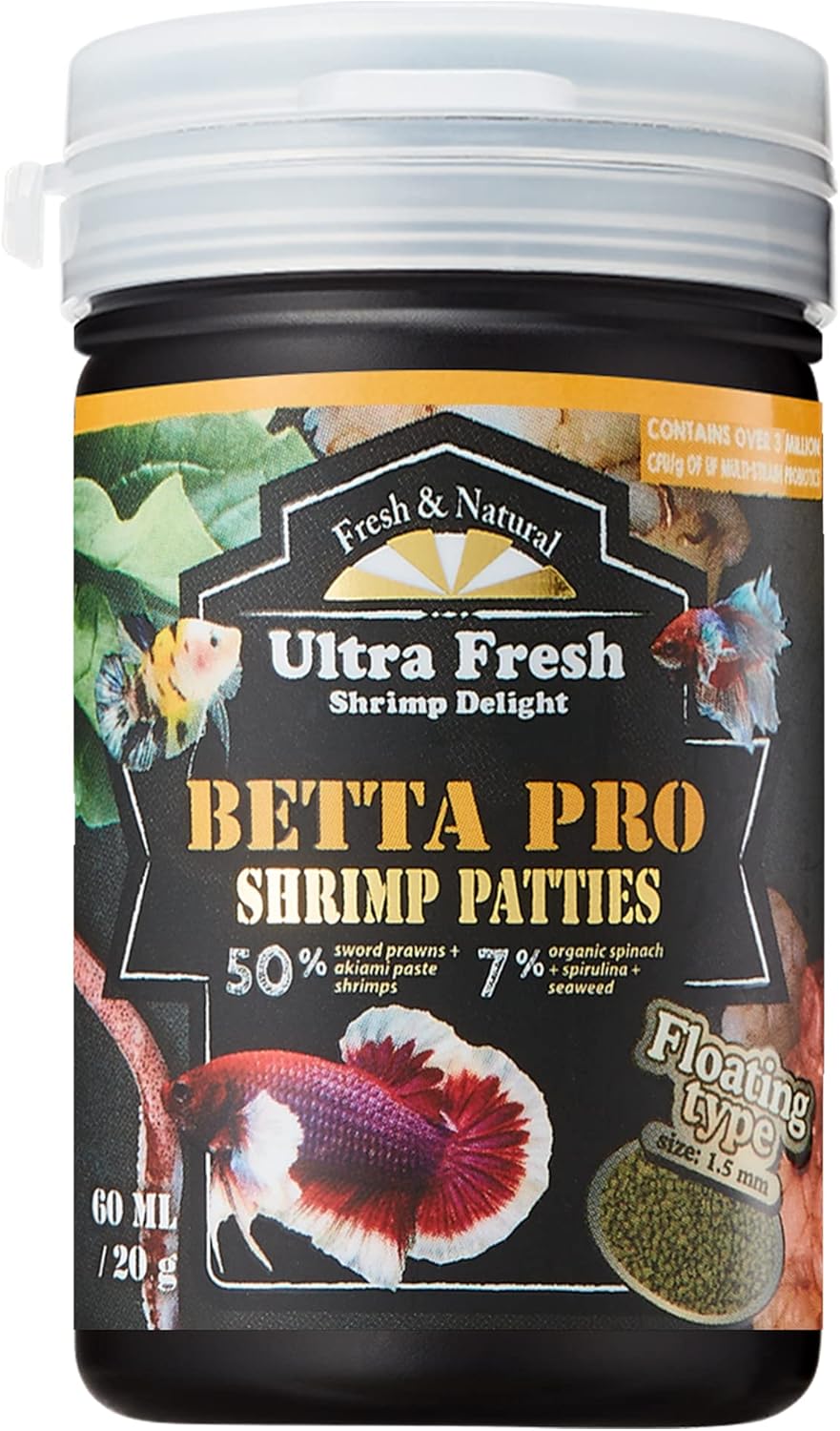 Betta Fish Food, Pro Shrimp Patties, 50% Sword Prawns + Akiami Paste Shrimps, All Natural Protein, Rich in Calcium, for Betta's Healthy Development and Cleaner Water, 0.7 oz 0.7 Ounce (Pack of 1)