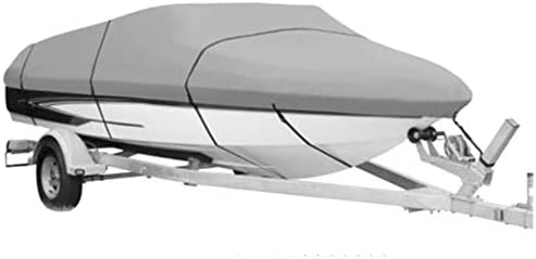 Grey Heavy-Duty Boat Cover Compatible for Carolina Skiff Chaser 1800 ROLL Gunnel SEA 2005-600 Denier Woven Polyester - 2 Year Warranty & Storage Bag Included