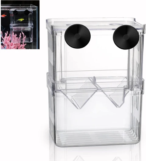 Aquarium Fish Tank Hatchery Incubator Breeding Box, Acrylic White Breeder Isolation Divider Hatching Boxes Accessory Small Baby Fishes Shrimp Clownfish Guppy