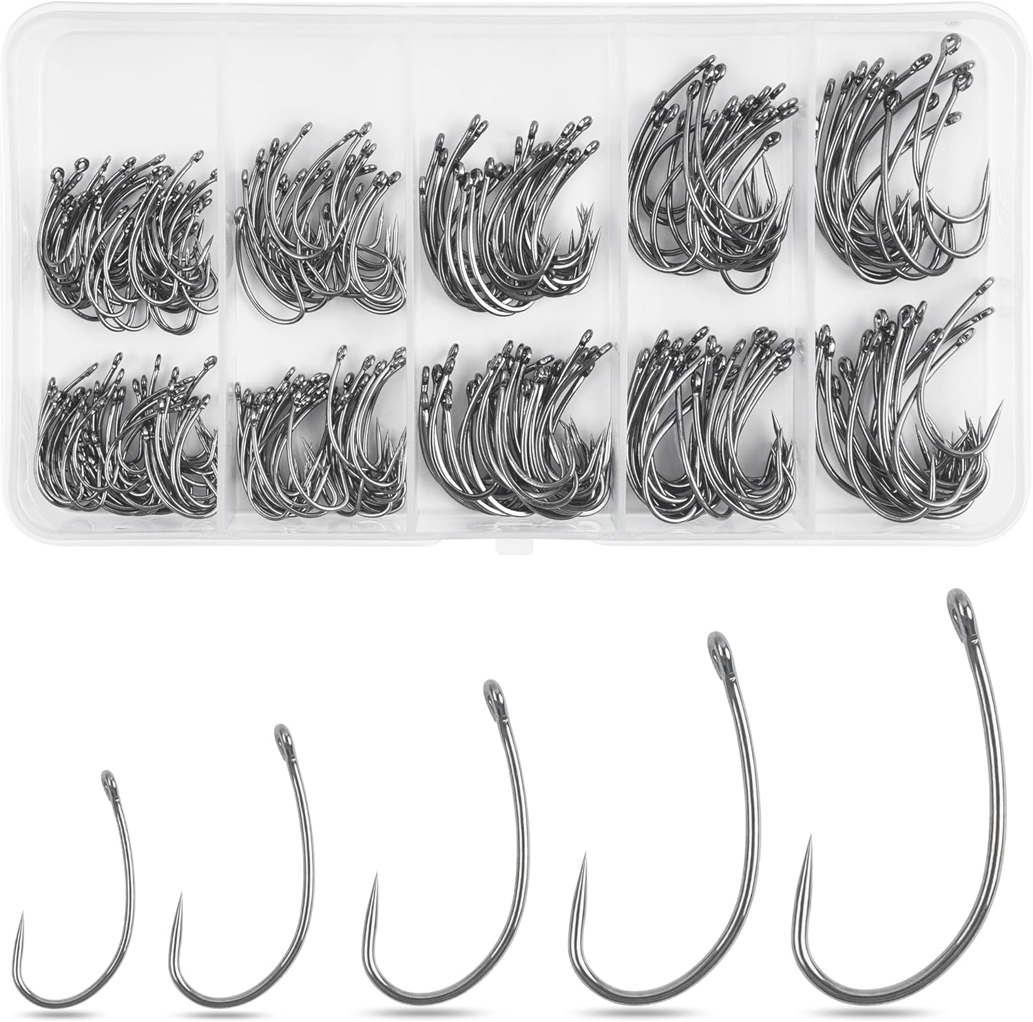 Barbless Fishing Hooks, 250/300pcs Carp Fishing Fly Tying Hooks Trout Circle Curve Shank Crank Carp Hair Bait Rigs for Freshwater Saltwater 250pcs Fishing Hooks Set