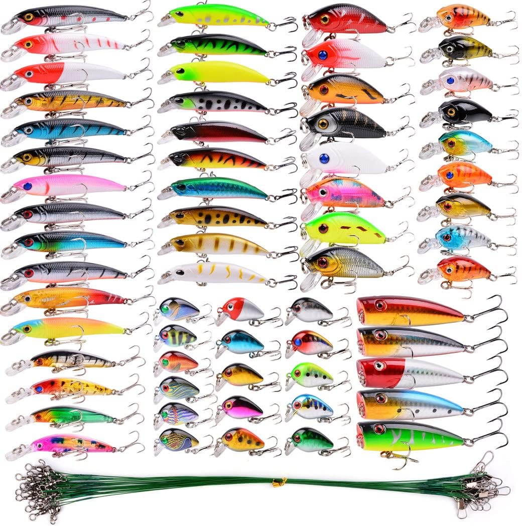 Fishing Lures Kit Mixed Including Minnow Popper Crank Baits with Hooks for Saltwater Freshwater Trout Bass Salmon Fishing