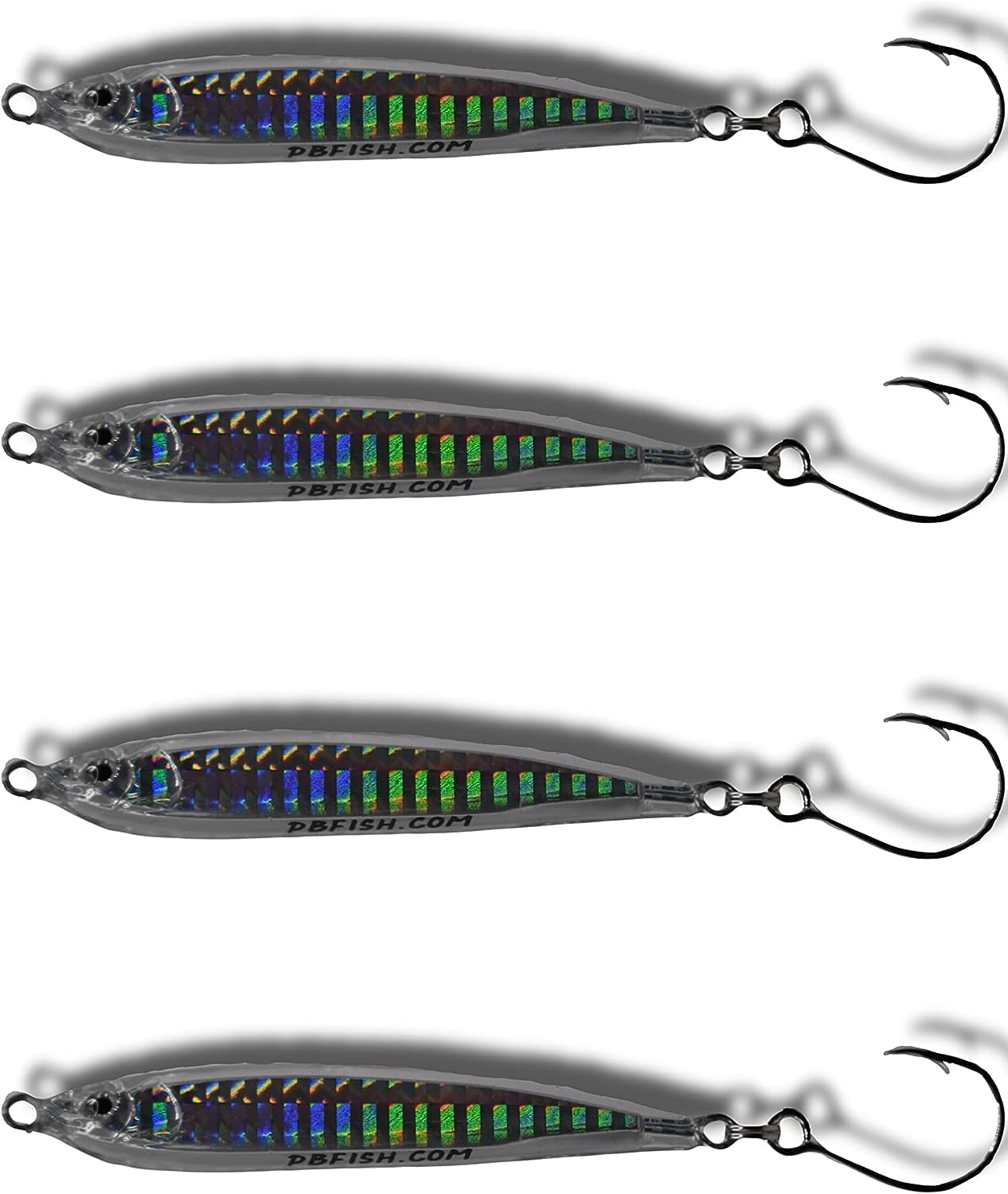 PBFish Epoxy Jig Fishing Lure 4 Pack for Albies Striped Bass Slow Pitch/Knife/Vertical Jigs Catch Many Species Saltwater Freshwater Fishing Jig Bottom Fishing Includes Strong Treble and Single Hook