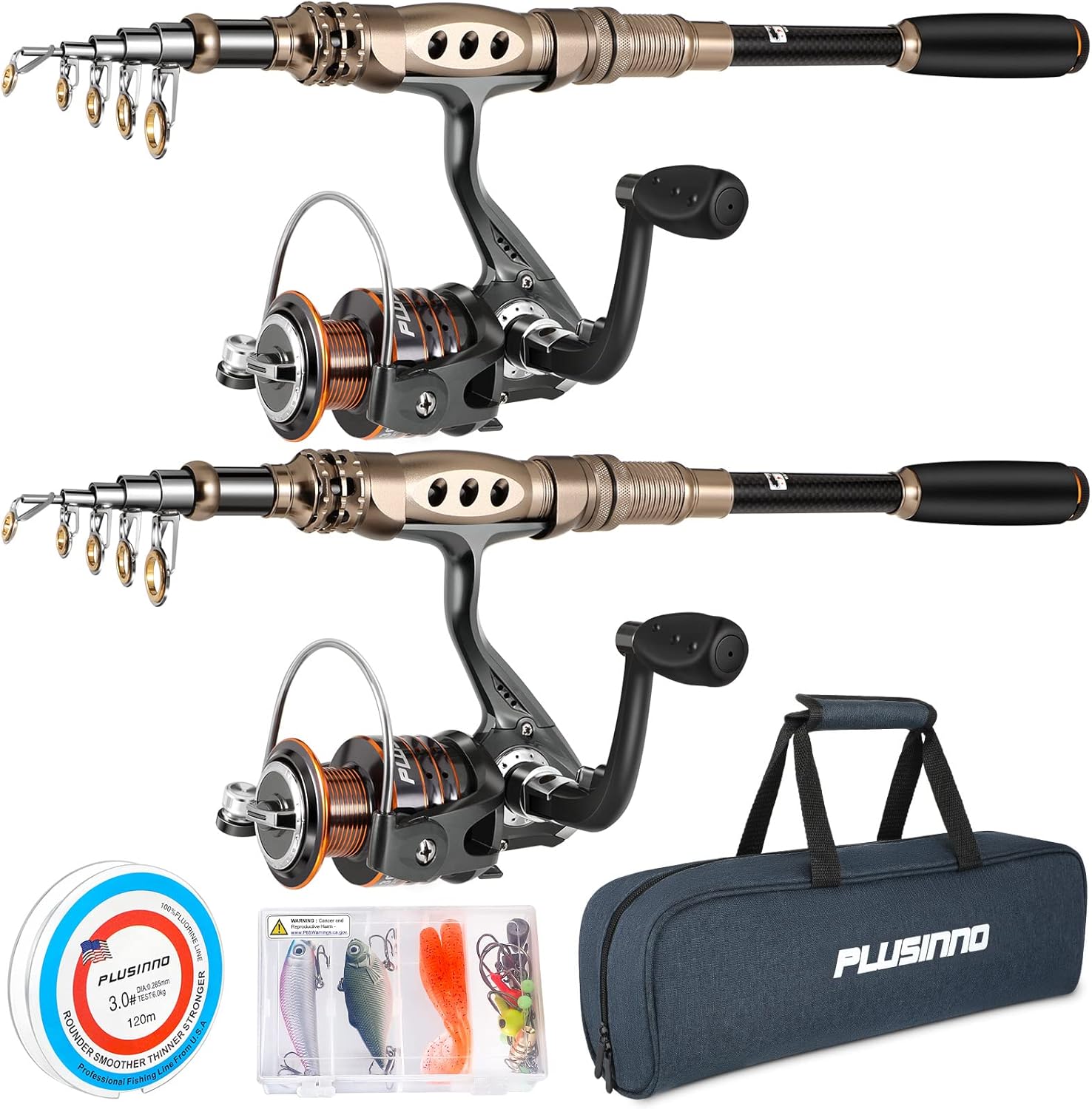 Fishing Rod and Reel Combos Carbon Fiber Telescopic Fishing Pole with Reel Combo Sea Saltwater Freshwater Kit Fishing Rod Kit 2PACK Full Kit with Carrier Case 2.1M 6.89FT Ambidextrous