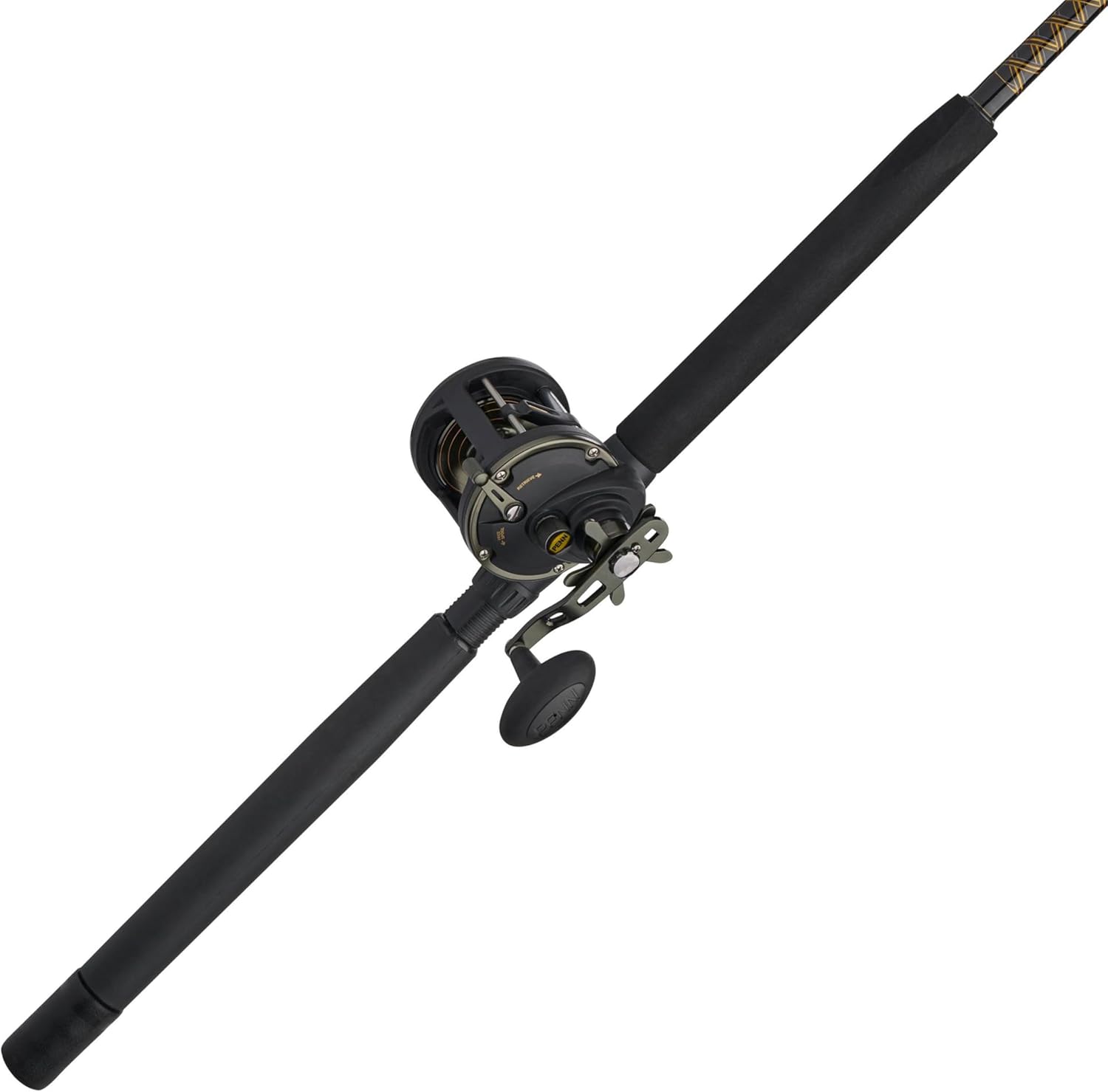 6'6" Squall II Level Wind Saltwater Rod and Reel Fishing Combo, 1-Piece Fishing Rod, Black/Gold