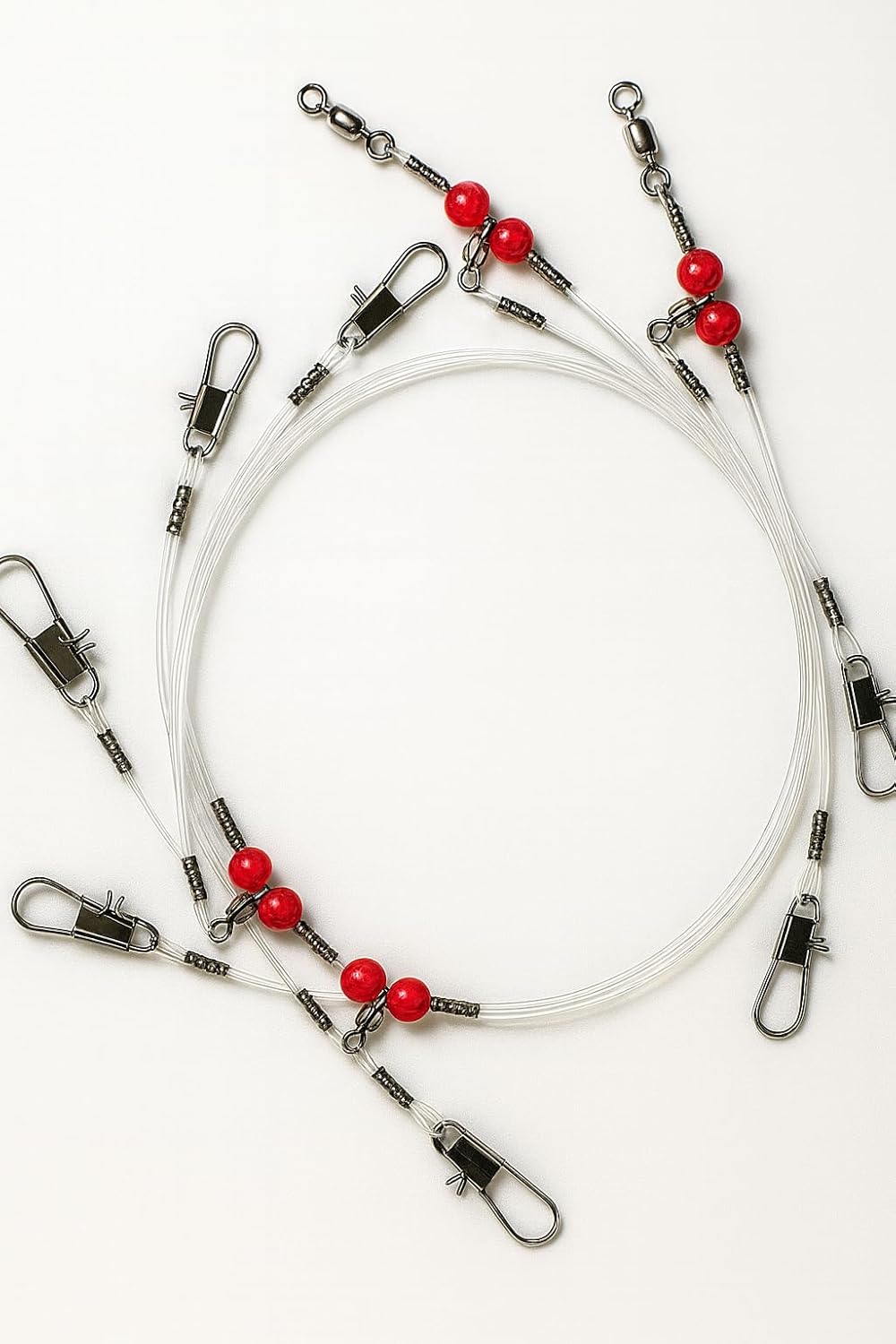 Double Drop Saltwater Fishing Rig – Mono 2 Hook Bottom Rigs with Swivels & Snaps, Pre-Tied Surf Pier Boat Leader Line for Snapper, Bass, Mackerel, Catfish Double Drop Rig-12Pack