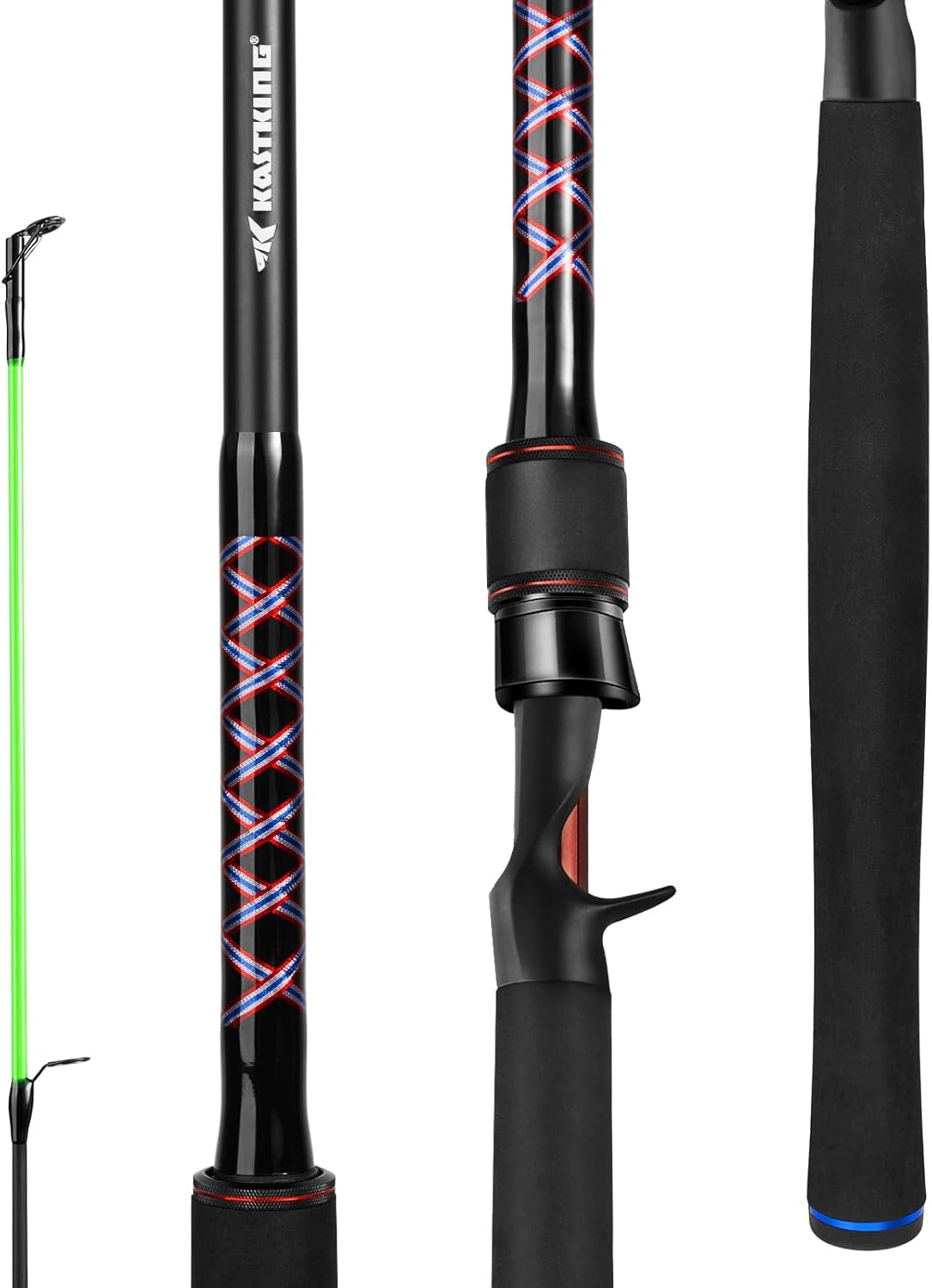 Brutus Spinning Rods & Casting Fishing Rods, Brute Tuff Composite Graphite & Glass Blanks, Stainless Steel Line Guides w/Zirconium Oxide Rings Tip Top, Chartreuse Strike Tip C:cast 6'6"- M - Mf-2pcs