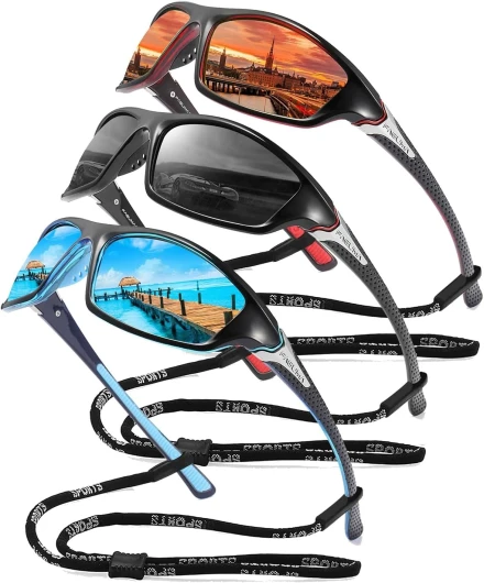Sports Polarized Sunglasses For Men Cycling Driving Fishing UV400 Protection 01 Red+black+blue(3 Pack)
