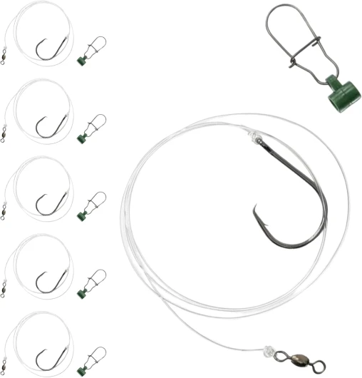 1,5 & 10-Pack Slider Rig 8/0 Circle Hook for Striped Bass - Uncle Mo's Tackle Saltwater Fishing Gear - Robust Slider, 4ft 60lb Monofilament Leader for Surf, Beach & Boat Fishing