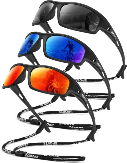 Polarized Sunglasses Men, Sports Sun Glasses Womens UV400 Protection for Fishing Running Driving A3-black/Dark Blue/Red Multicolor