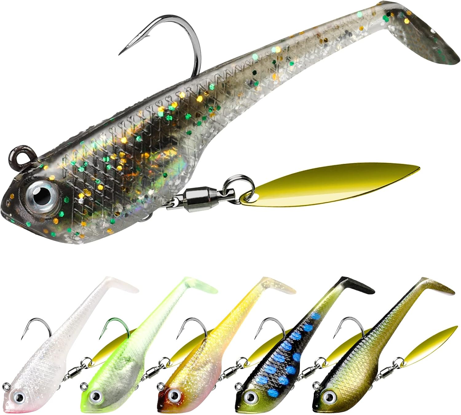 Easy Catch Pre-Rigged Soft Lures, Unique Vibrating Swim Action and Trembly Sinking Move for More Bites, Amazing Soft Swimbait for Family Fishing, Fishing Lures for Bass Trout Crappie Walleye