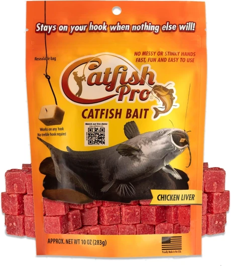 Catfish Bait - 10oz Bag with 80pcs - Irresistible Scent for Catfish - Mess-Free, Stays On Your Hook When Nothing Else Will - Great for Rod, Reel, Trotline, Jugs & Yoyos Fishing Chicken Liver