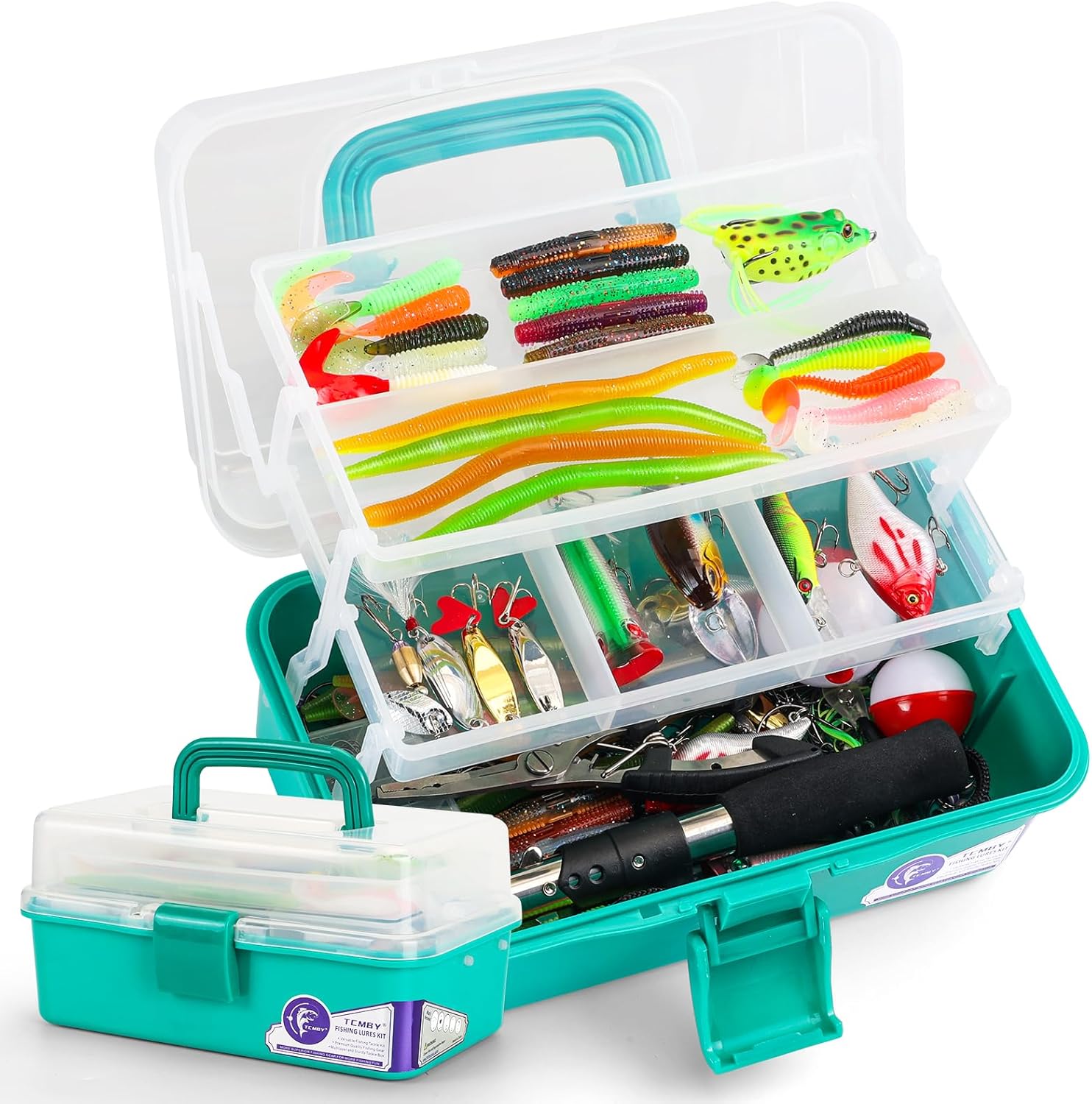 3 Layers Tackle Box with Tackle Included, 321Pcs Fishing Lures Kit Contains Pliers, Crankbait, Hooks, Weights & Accessories, Fishing Gear Bait Lure Gifts for Men Bass Freshwater (Green)