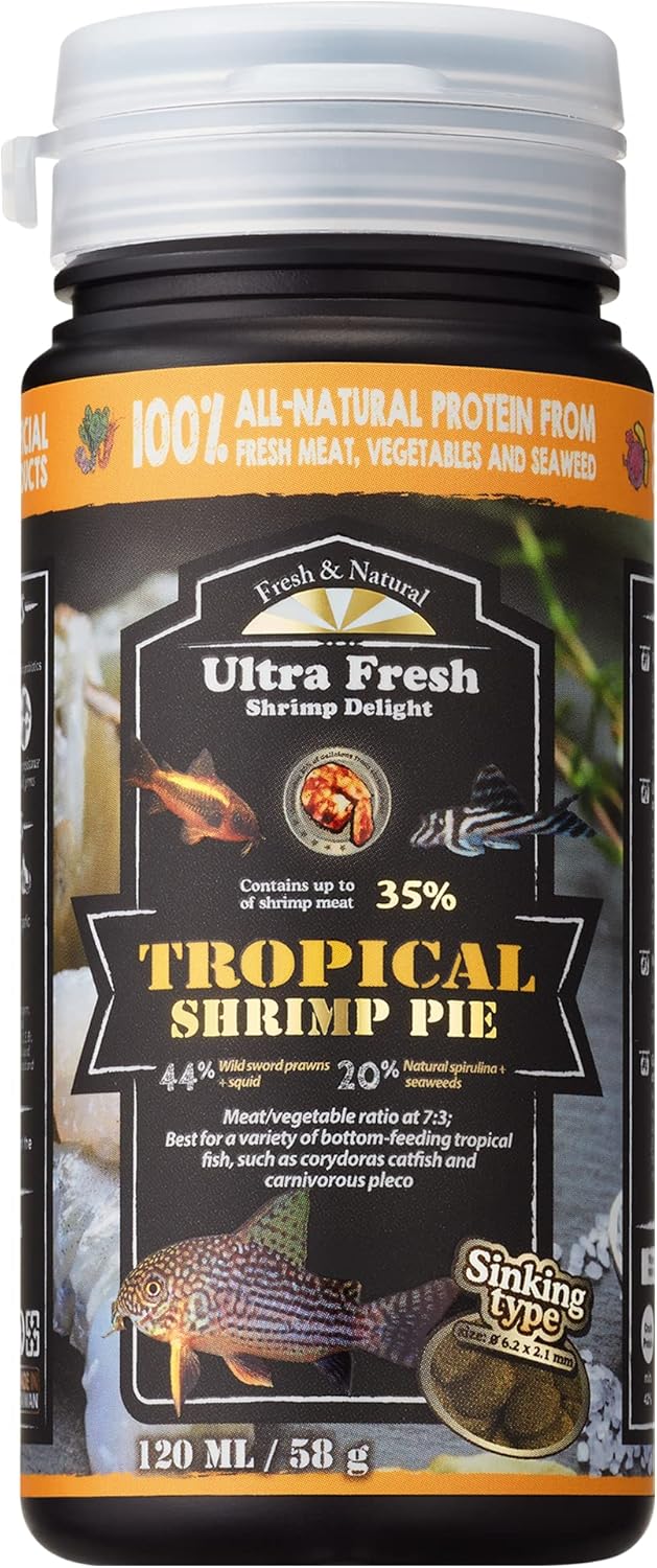 Bottom Feeder Fish Food, Sword Prawns, Natural Protein, Balanced Diet, for Catfish, Corydoras, Loaches, Tropical Shrimp Pie 2.05 Ounces 2.05 Ounce (Pack of 1)