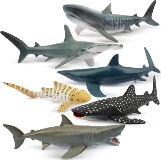 6PC Realistic Shark Figurines Set - 5-6" Ocean Animals Bath Toys, Cake Toppers, Gifts for Kids & Toddlers Shark 6PCS