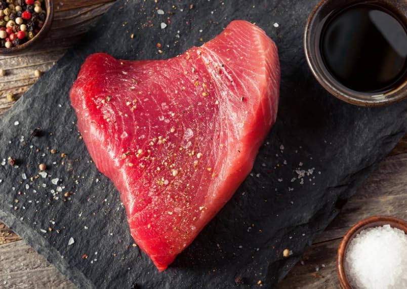New York Steak & Seafood Frozen Premium Ahi Tuna Steaks - Fresh Pacific Tuna (4 x 8 oz) 4 (8 oz) Tuna Steaks