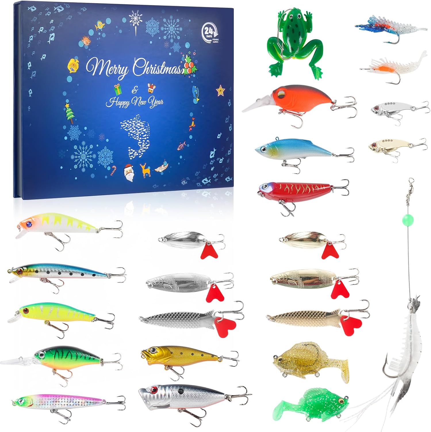 Fishing Advent Calendar 2025,Fishing Lure Advent Calendar for Fishing Lovers Adult Men Teen Boys,24 Days Christmas Countdown Surprise Gift