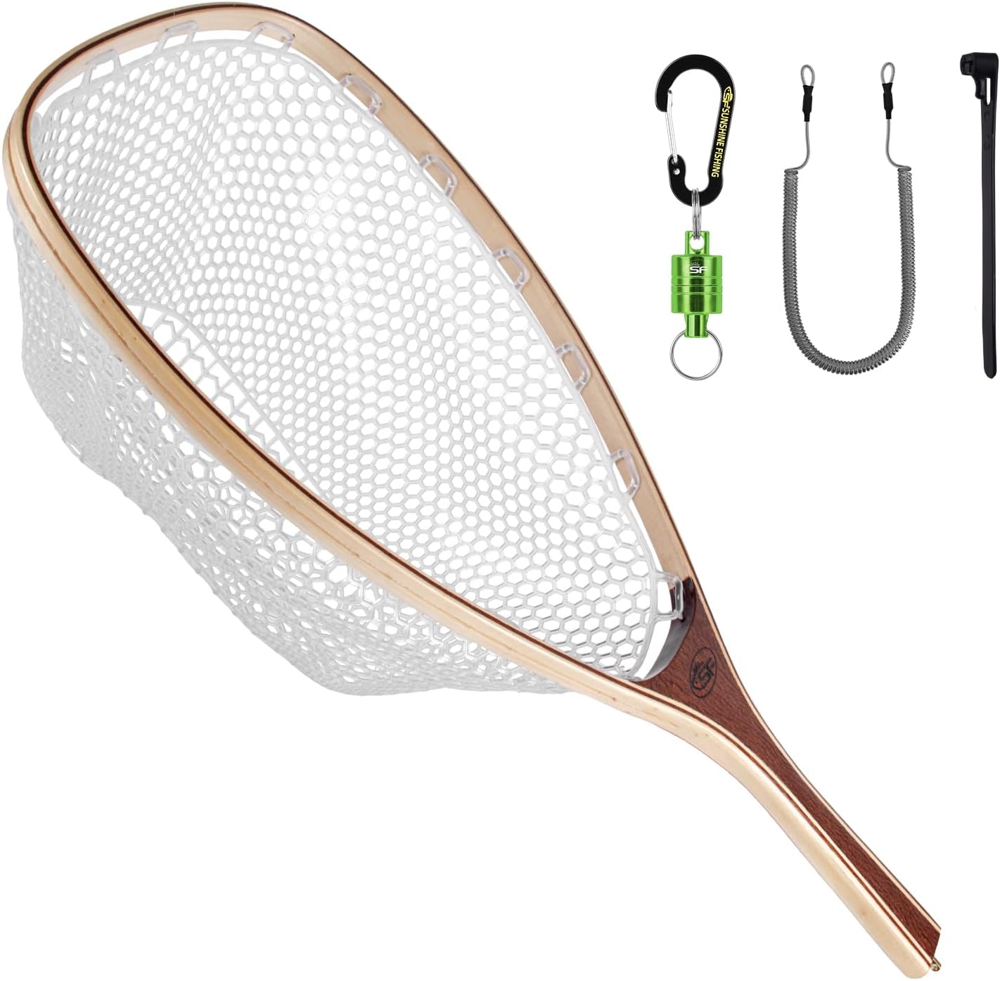 Fly Fishing Landing Net Soft Rubber Mesh Trout Net Catch and Release Net Square Head Clear Small Holes Net + Green Magnet