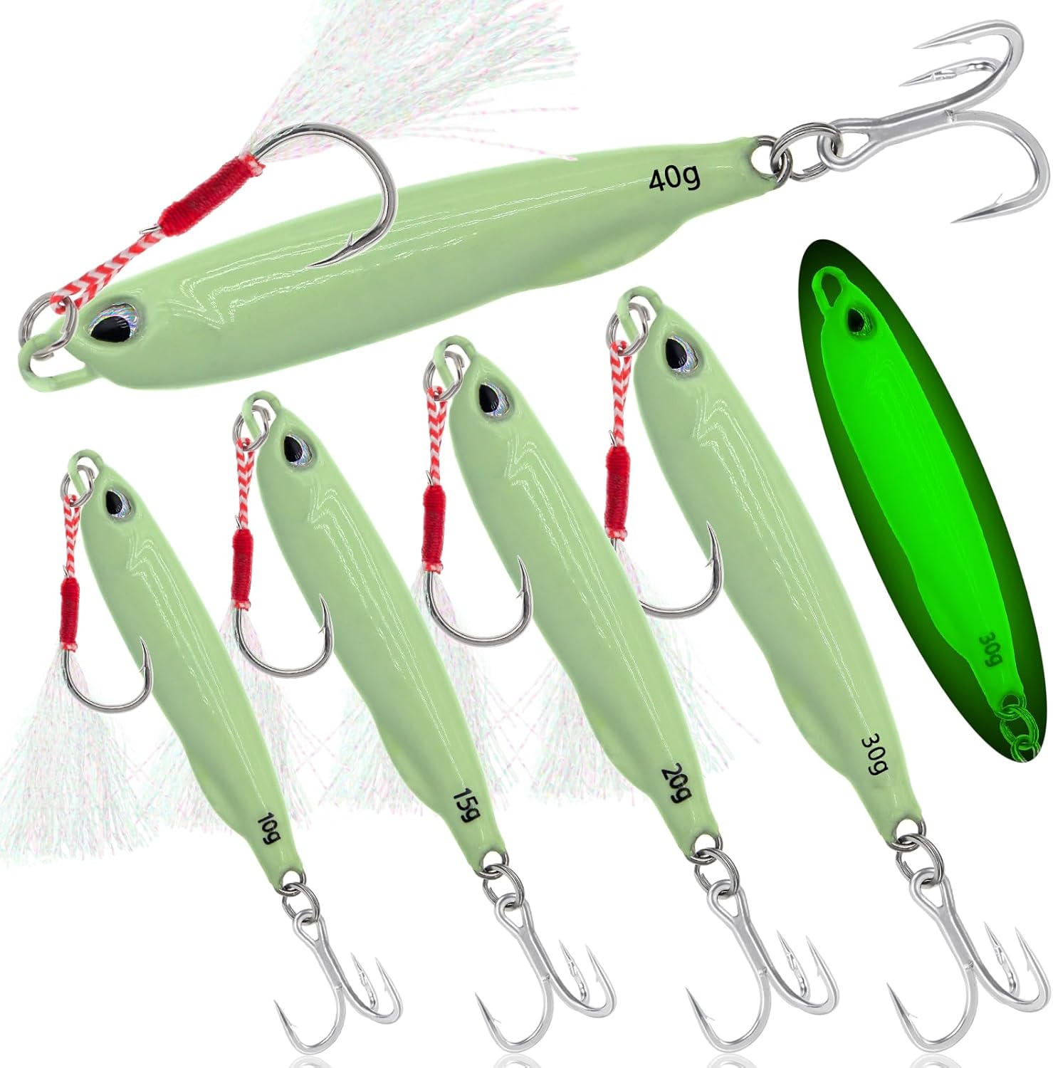 Fishing Jigs Metal Fishing Spoons Lures, Blade Bait Spinner Long Casting Jigging Spoon Lure Vertical Hard VIB Swimbait for Walleye Bass Trout Freshwater & Saltwater A-5pcs luminous 0.35/0.53/0.7/1.06/1.4oz