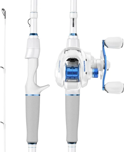 Centron Lite Fishing Rod and Reel Combo, IM6 Graphite 2Pc Blanks, Stainless Steel Guides with Ceramic Rings, Contoured EVA Handles & Fighting Butt, Split or Full Rear Handle Design, 13 Models Cast-6'0" Medium- Right Handed-2pcs