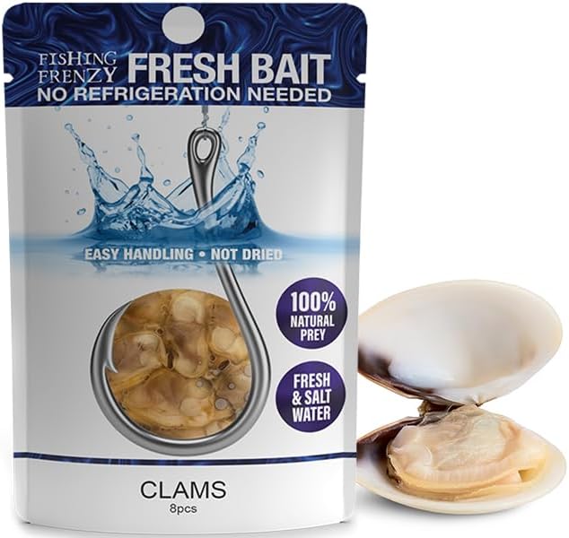 Naturally Preserved Fishing Bait – 2-Year Shelf-Stable, Ideal for Freshwater & Saltwater Fishing, Clams 8pcs