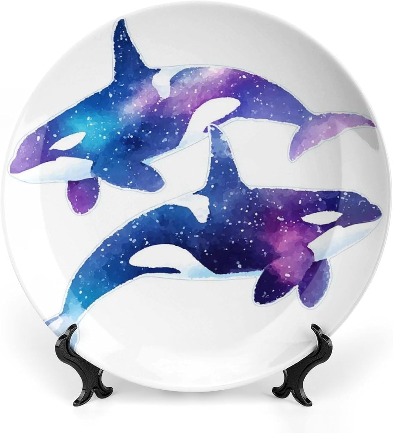 Decorative Plate 7inch Orca Killer Whale Ceramic Dinner Plate with Display Stand Ceramic Dinner Plates for Living Room Crafts Art Hanging Porcelain Plates Home Decor Accessories