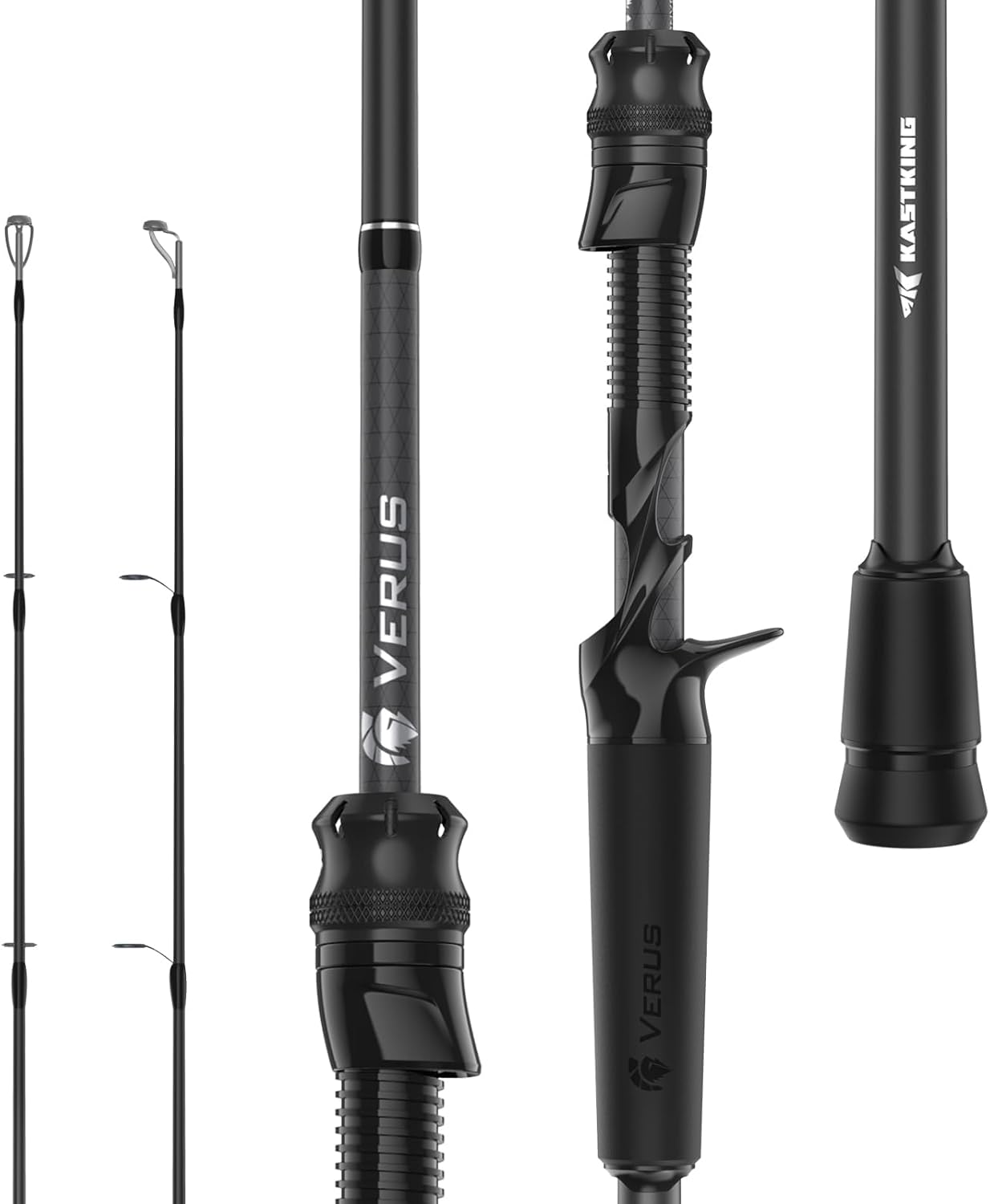 Verus Performance Spinning & Casting Fishing Rod with Extra Tip, Lightweight KastFlex IM6 Graphite, FazLite Rings Guides, Extra Tip Section, EVA Grip, PTS Power Transition System Cast-6'6"-M-Fast (2 Pcs + Extra Tip)