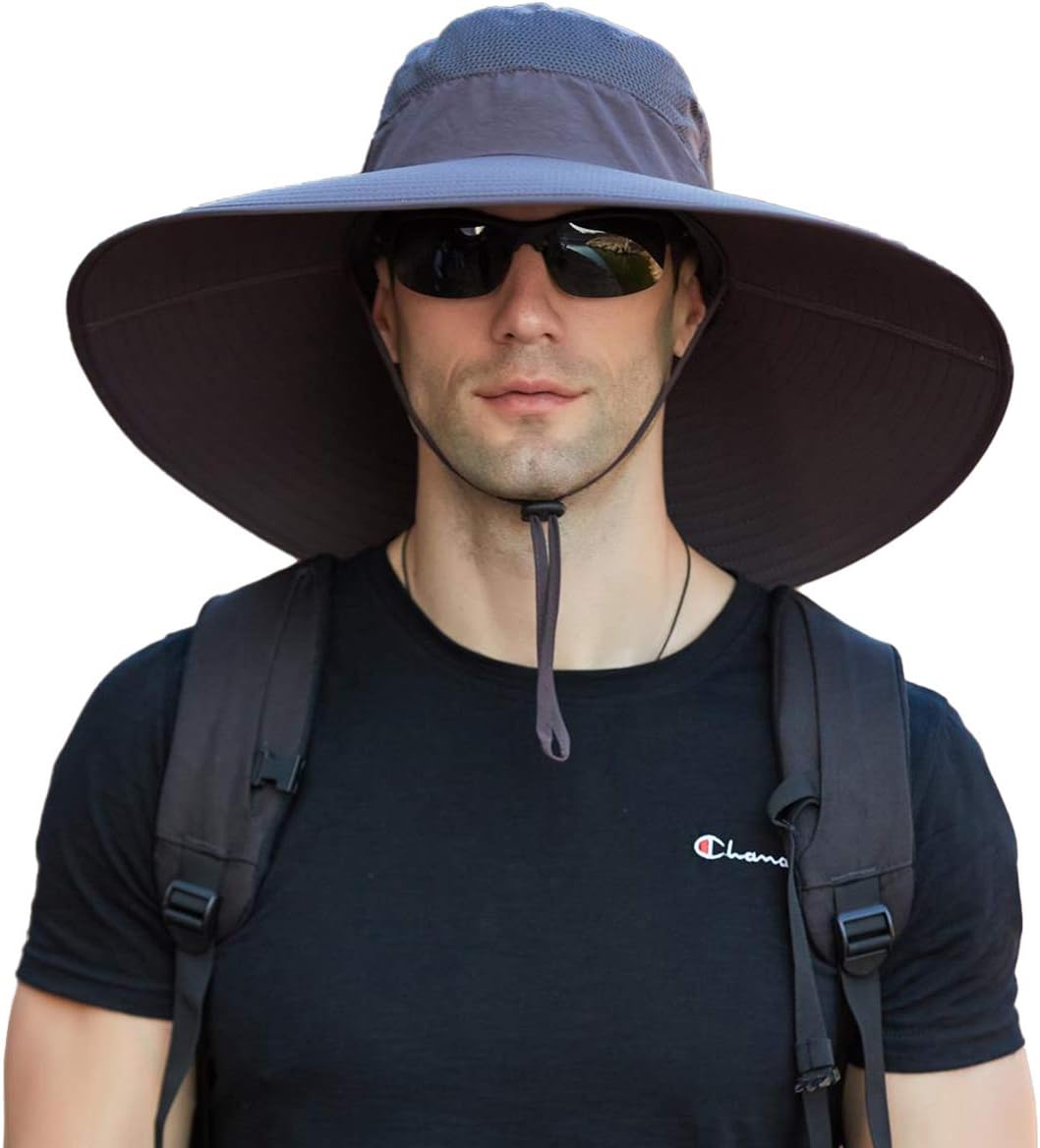 Super Wide Brim Bucket Hat UPF50+ Waterproof Sun Hat for Fishing Hiking Camping One Size C02-dark Gray
