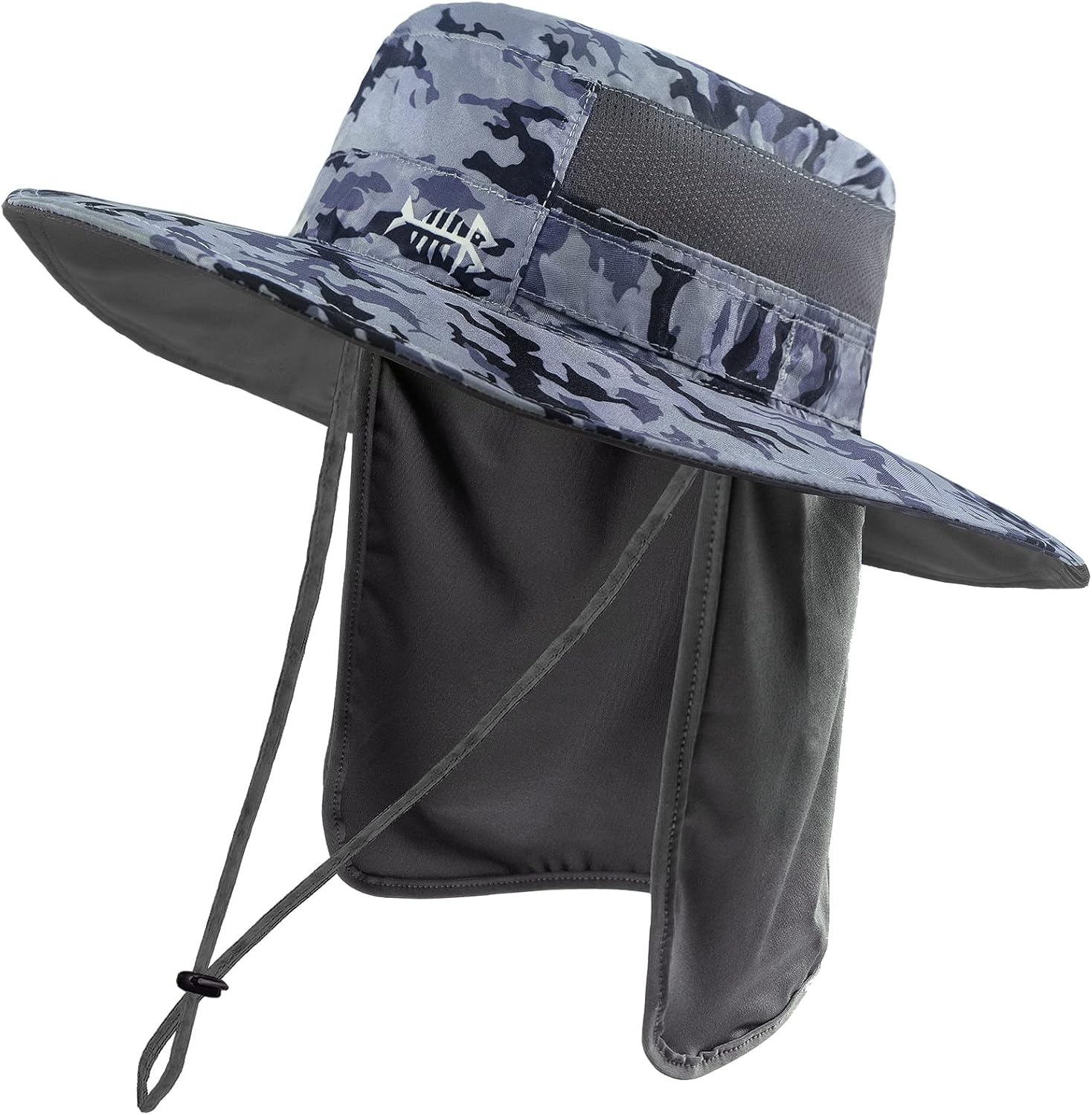 UPF 50+ Sun Fishing Hat Water Resistant with Detachable Neck Flap Big Size One Size Storm Camo