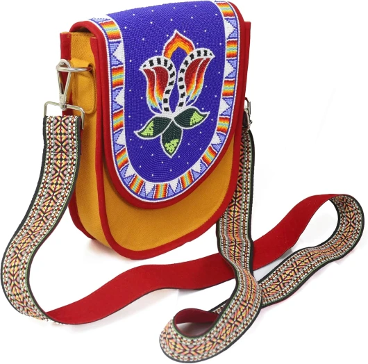 Handmade Beaded Handbag, Native American Style Crossbody bag, Czech Glass Beads Shoulder Bag, Unisex Handbag - Blue