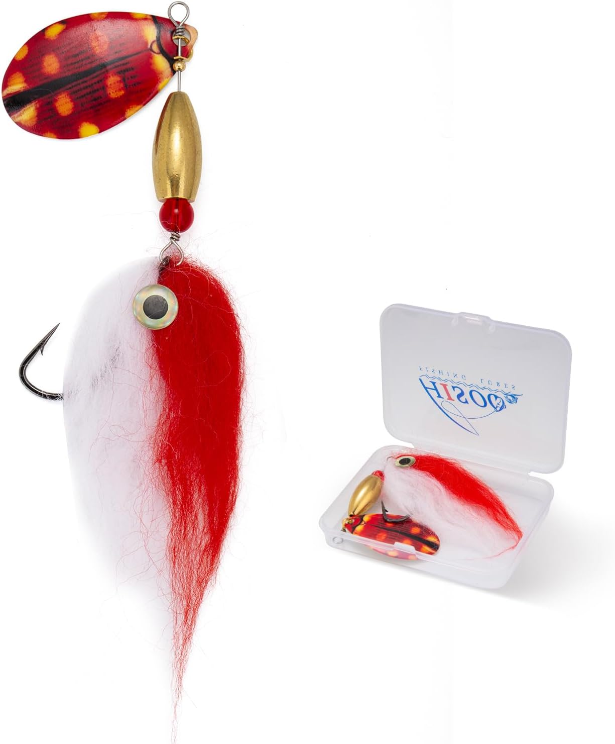 Pike Musky Walleye Fishing Lure Spinnerbait with Feathered Hooks Rooster Tail Fishing Lures Spoon Lures Baits with Tackle Box