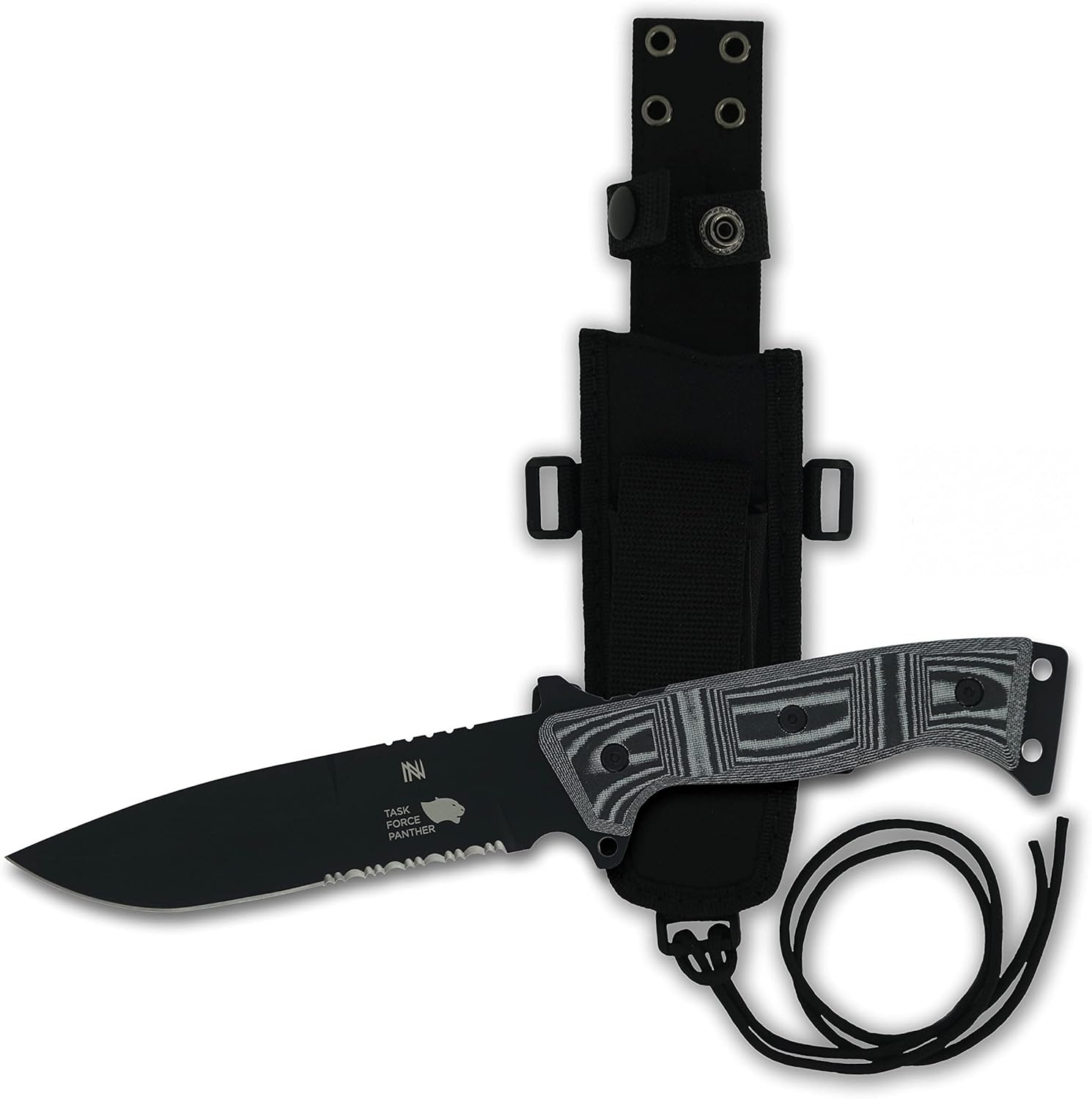 Panther Survival Knife - 6” blade – Black-Gray Micarta Handle - Night Camo Panther Black Blade & Handle - Night Camo