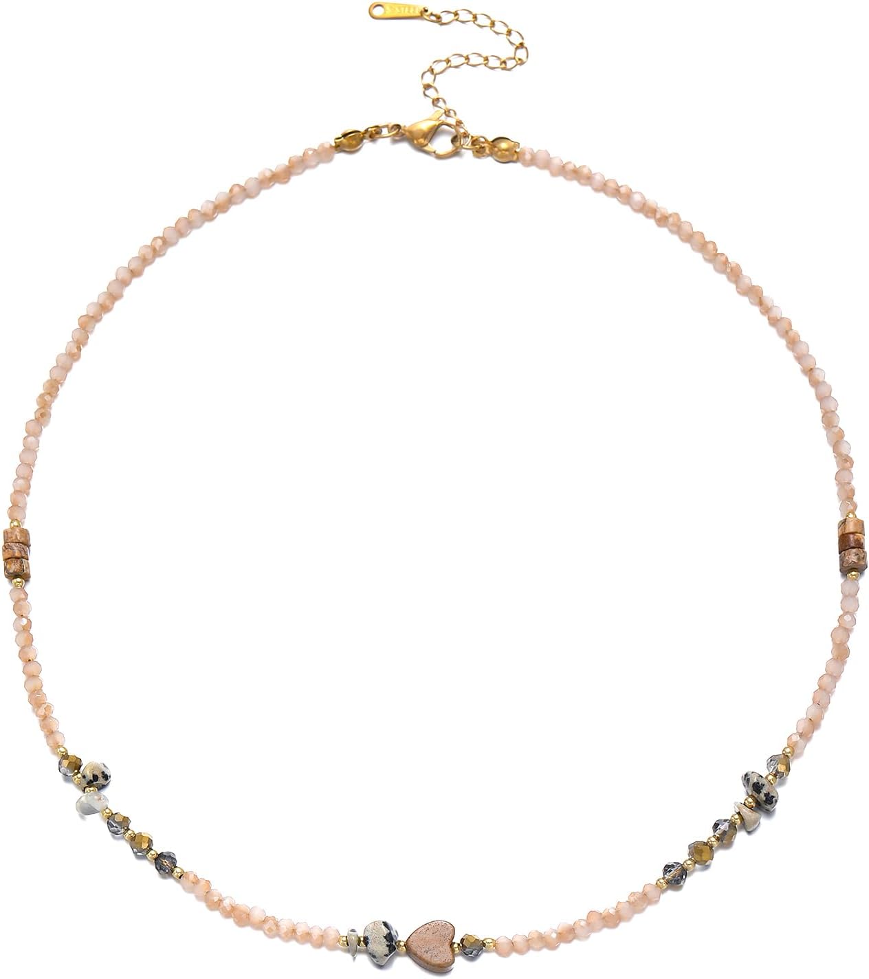 Beaded Necklaces for Women Crystal Beaded Necklace Natural Stone Summer Beach Boho Necklaces for Women Bead Choker Handmade Jewelry Amber