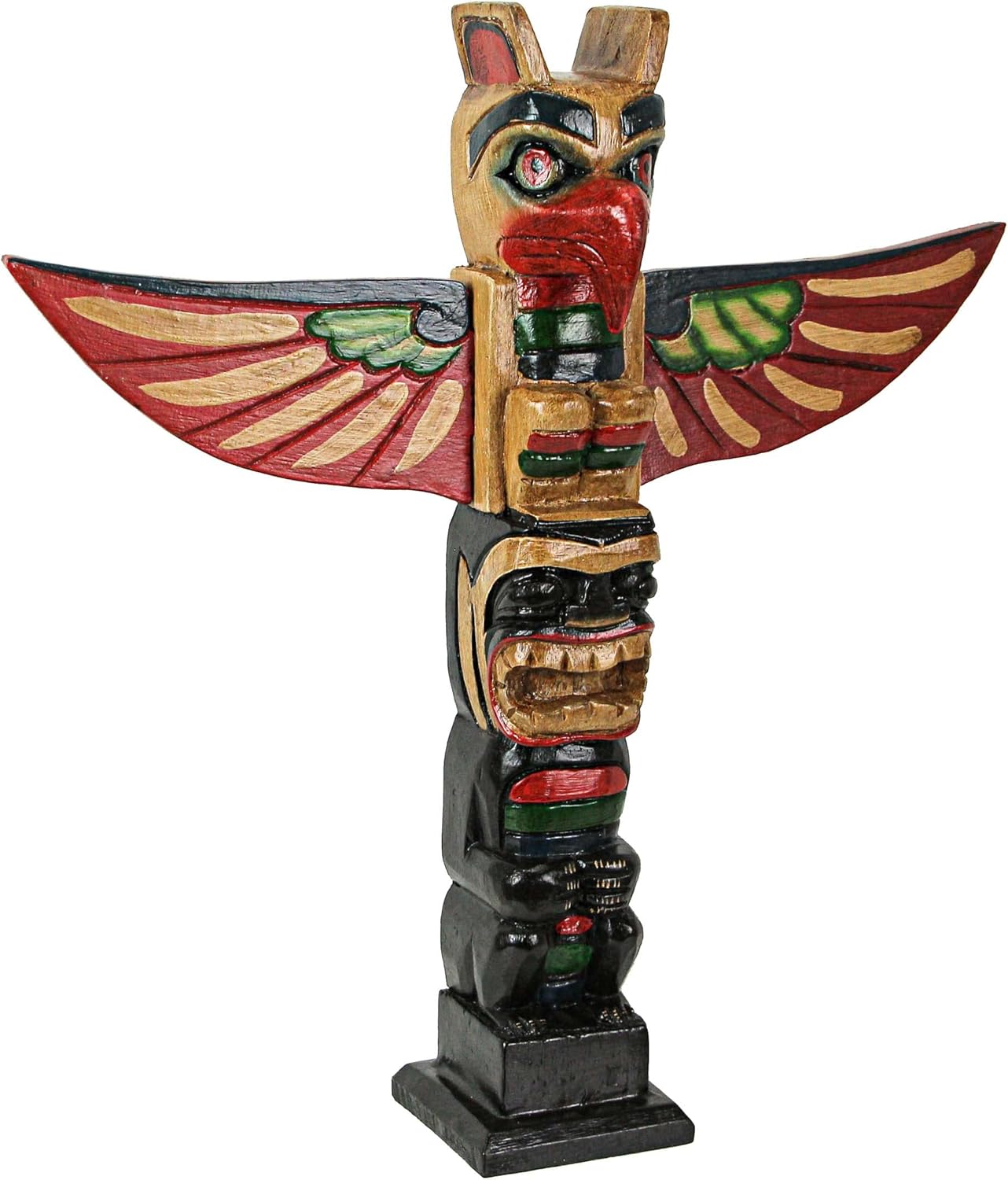 Handcrafted Northwest Coast Style Eagle Totem Pole Sculpture: Wooden Artistry in Primitive Decor, 20 Inches Tall, Hand-Painted and Carved by Skilled Artisans Brown