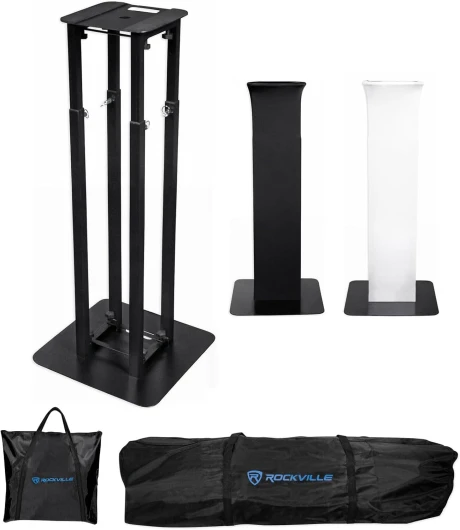 RTP32B Totem Pole Moving Head Light Stand, Adjustable 39 - 68.8 in, Black/White Scrims, Carry Bags, Tool‑Free Setup, 35mm Speaker Mount, for Mobile DJs & Events