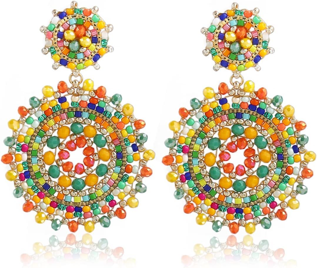 Beaded Earrings For Women Seed Bead Summer Beach Boho Statement Dangle Handmade Earrings Jewelry Colorful