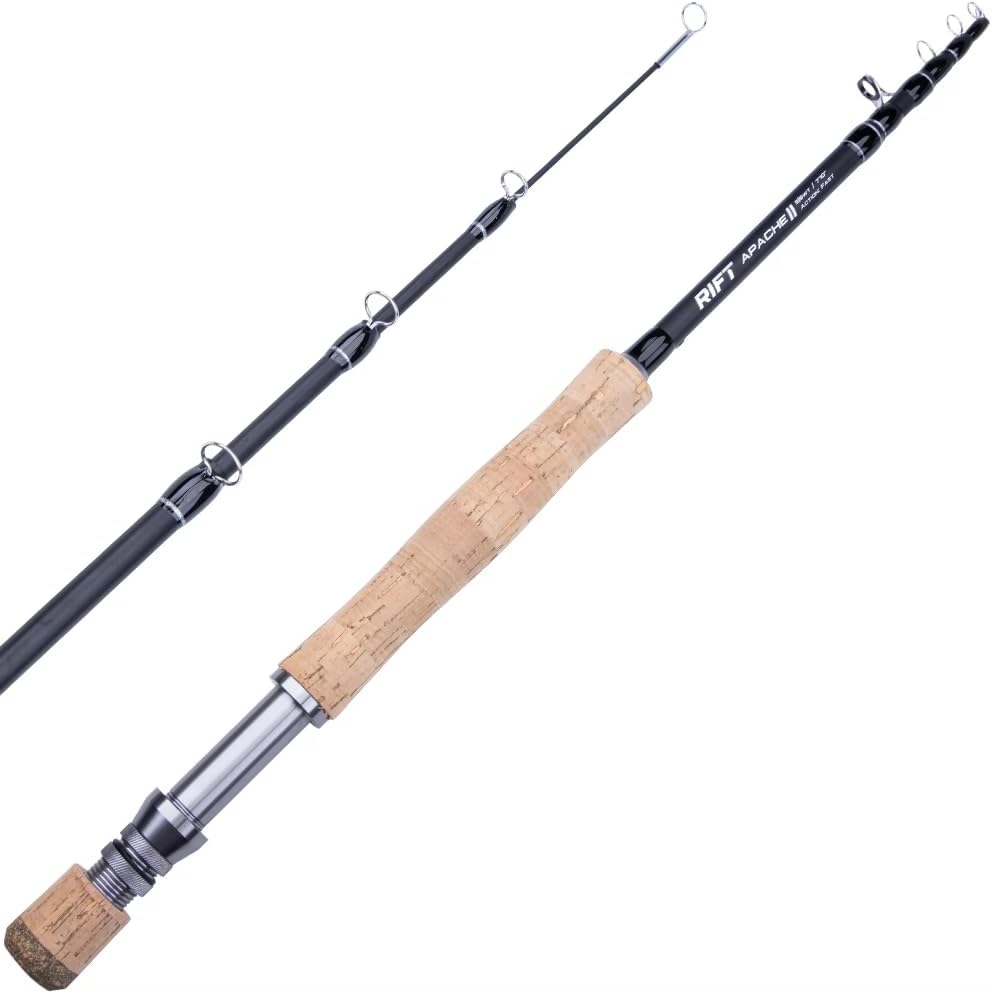 Apache II Fly Fishing Rod – Carbon Fiber Telescopic Fishing Rod – One-Piece Travel Fishing Rod – Fast Action Fly Rod with Aluminum Reel Seat, Stainless Guides, and Folding Hook Keeper 5/6 WT
