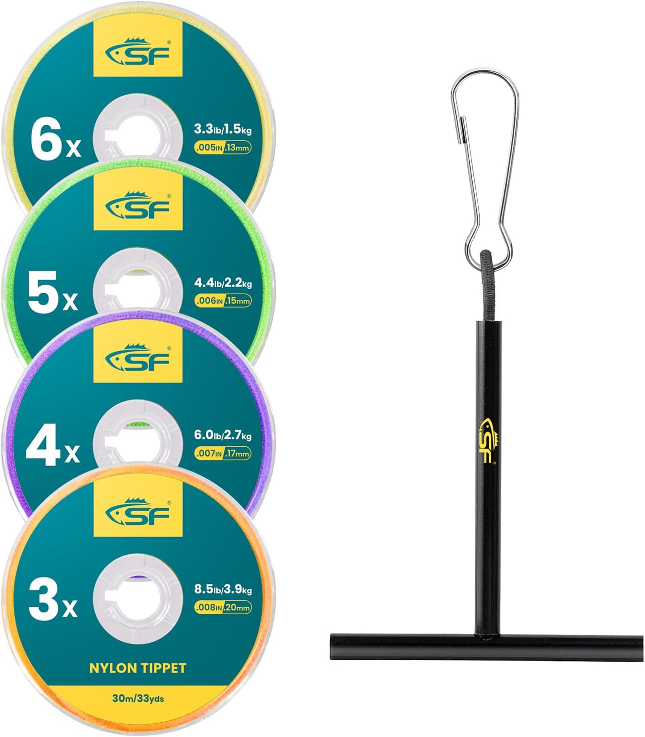 Clear Nylon Tippet Line with Holder Fly Fishing Tippets Leaders Trout 0X 1X 2X 3X 4X 5X 6X 7X 3X-4X-5X-6X-30M-33Yds 4 pieces with stand