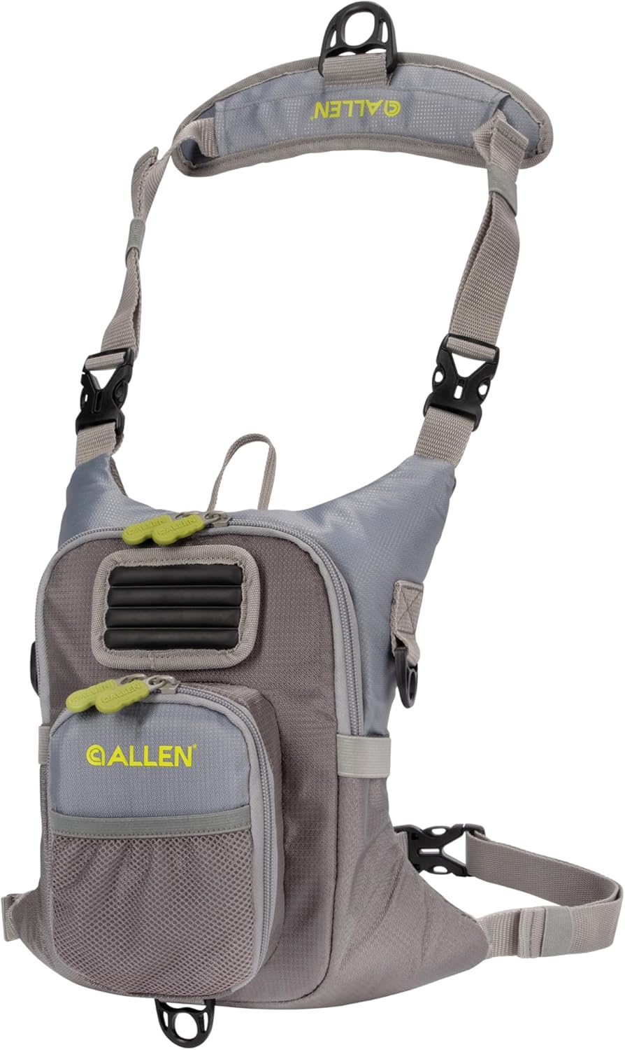 Fly Fishing Packs - Chest Pack with Padded Neck Strap, Zip Down Work Station, Interior Pockets for Storage - Gray/Lime or Olive Green
