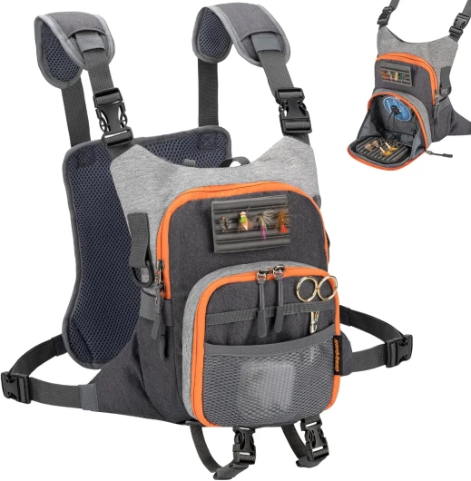 QulayQualy Fly Fishing Chest Pack Vest Bag - Fishing Tackle Storage Fits Up to 2 Fly Boxes Fly Fishing Bag for Outdoor