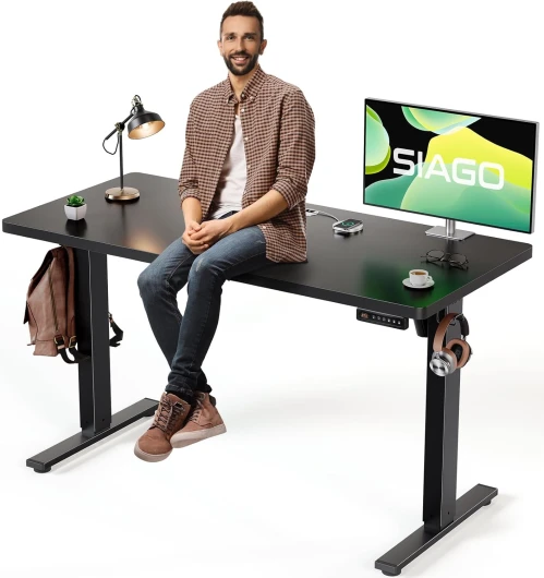 Electric Standing Desk Adjustable - 48 x 24 Inch Sit Stand up Desk with Cable Management - 3 Memory Preset Adjustable Height Table