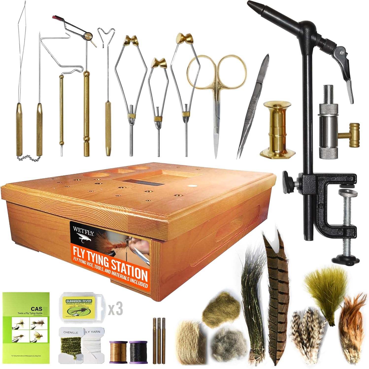 Creative Angler Wooden Station Fly Tying Kit – Complete Set, Box Only, or Vise Only – for Fly Fishing & Jig Tying