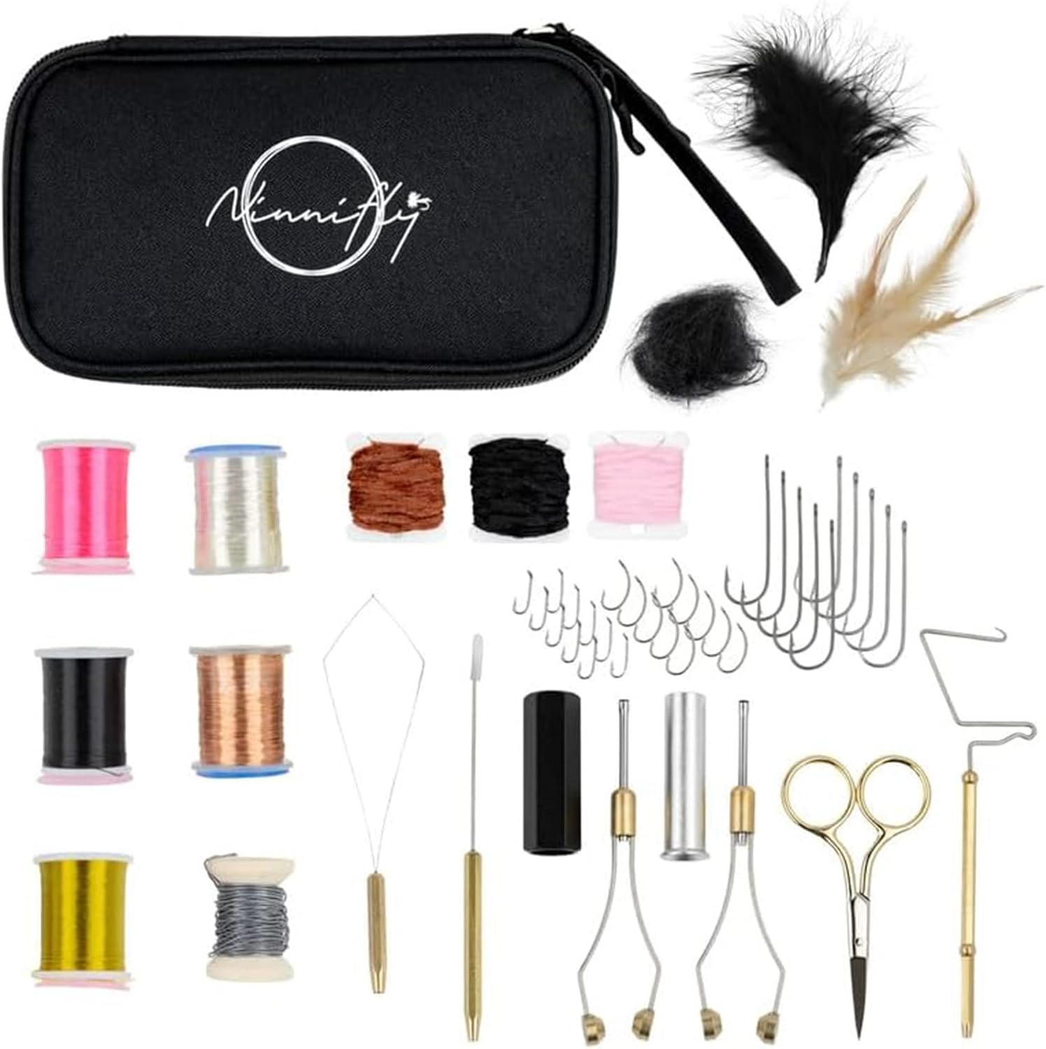 Fly Tying Kit for Beginners - Fly Tying Materials Kit w/Over 100 Tool Pieces/with Travel Case - All-in-ONE Beginner Starter Kit with Instructions