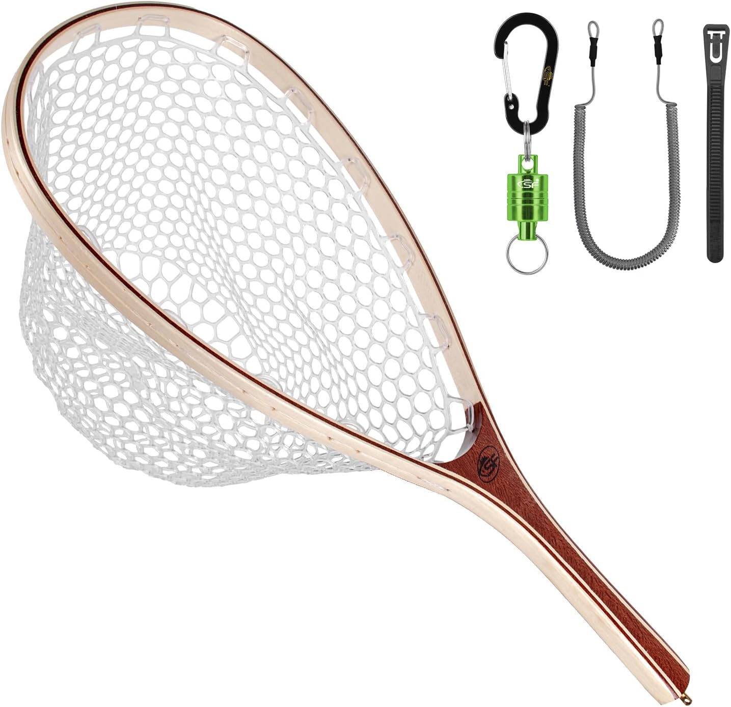 Fly Fishing Landing Net Soft Rubber Mesh Trout Net Catch and Release Net round head Small Hole/Clear Rubberized With Green Magnetic
