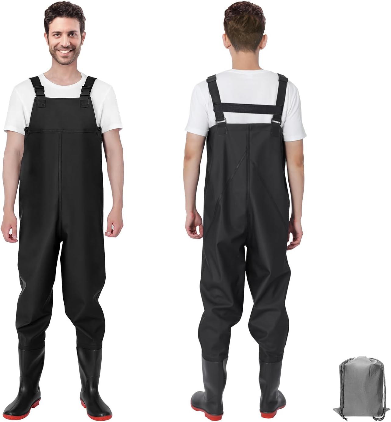 Fishing Waders with Boots for Men Waterproof Wader PVC Waterproof Wader Ideal for Fly Fishing 13 Black